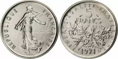 France  5 Francs Woman sowing seed - 1971