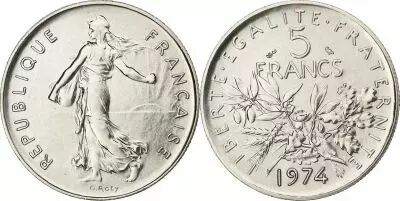 France  5 Francs Woman sowing seed - 1974