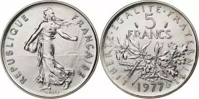 France  5 Francs Woman sowing seed - 1977