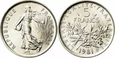 France  5 Francs Woman sowing seed - 1981