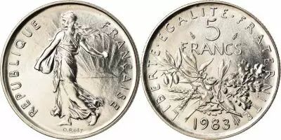 France  5 Francs Woman sowing seed - 1983