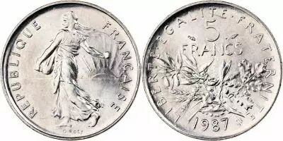 France  5 Francs Woman sowing seed - 1987 - BU