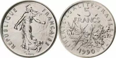 France  5 Francs Woman sowing seed - 1990
