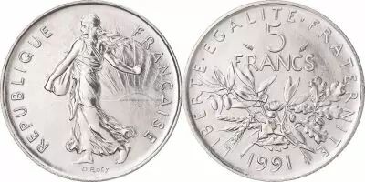 France  5 Francs Woman sowing seed - 1991 - BU