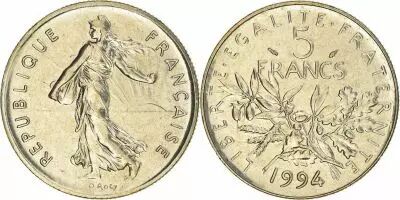 France  5 Francs Woman sowing seed - 1994 - dauphin