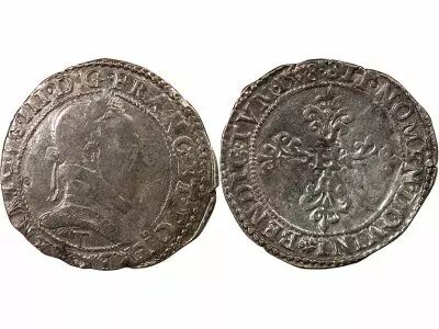 France  HENRI III - 1/2 FRANC WITH FLAT COLLAR 1578 T NANTES