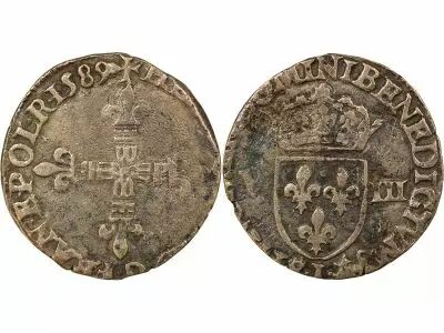 France  Henri III - 1/8 Silver Ecu - 1589 L Bayonne