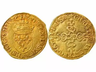France  Henri III - Gold Ecu with Sun - 1578 K Bordeaux