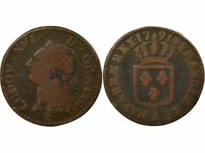 France  Louis XVI - 1/2 Sol, with Shield - 1791 A Paris