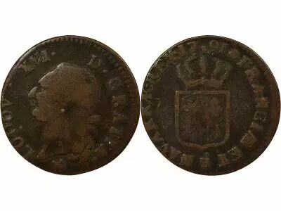 France  Louis XVI - 1/2 Sol, with Shield - 1791 B Rouen