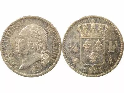 France  Louis XVIII - 1/4 Silver Franc - 1821 A Paris