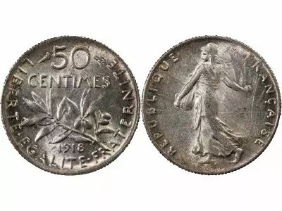 France  Sower - 50 Silver Centimes - 1918 Paris