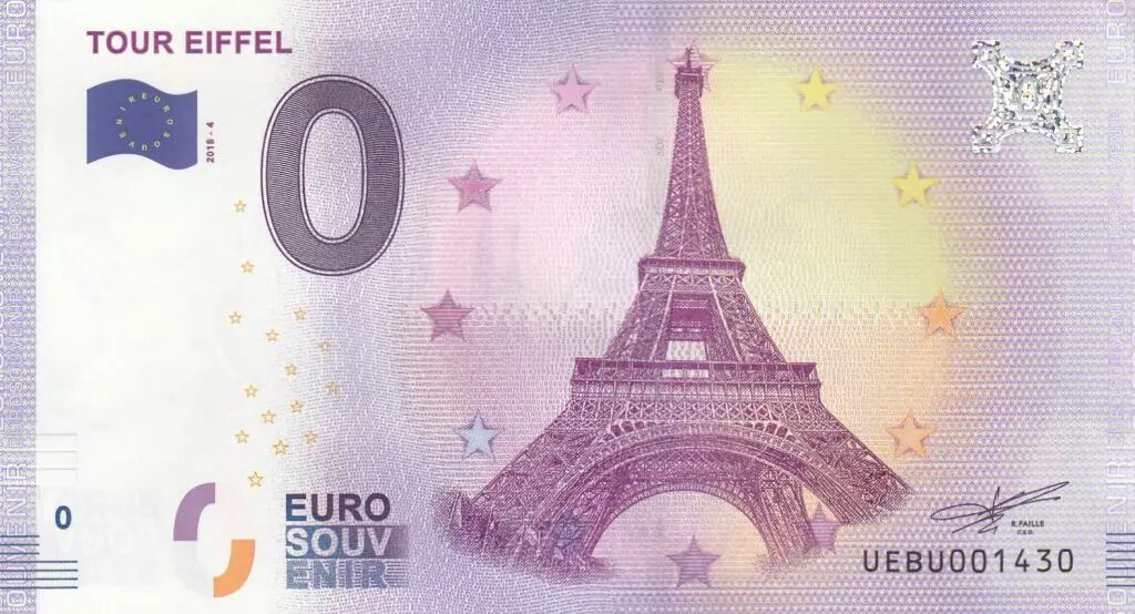 Banknote France 0 Euro 2018 Eiffel Tower Paris Touristic banknote