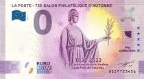 France 0 Euro Souvenir 2022 - La Poste 75e Salon philat&eacute;lique d\'Automne