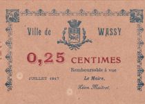 France 0.25 cents - City of Wassy - July 1917