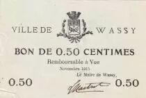 France 0.50 centimes - Ville de Wassy - Novembre 1915