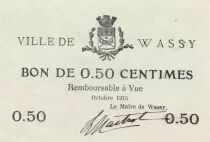France 0.50 centimes - Ville de Wassy - Octobre 1915