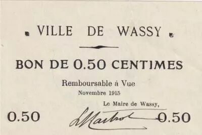 France 0.50 cents - City of Wassy - October 1915