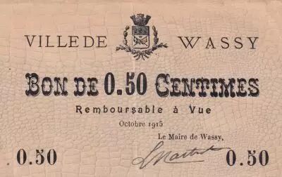 France 0.50 cents - City of Wassy - October 1915