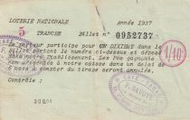 France 1/10 Loterie Nationale  - 1937- TTB