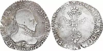 France 1/2 Franc, Henri III  Col Plat - 1578 E Tours - Argent - TB+
