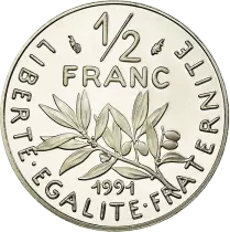 France 1/2 franc Semeuse - 1991 - BE
