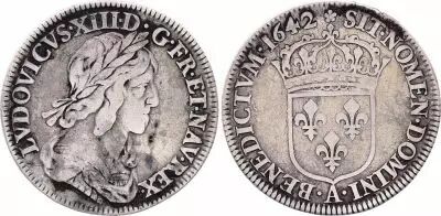 France 1/4 Ecu Louis XIII 2 em poin�on de Warin  - 1642 .A.