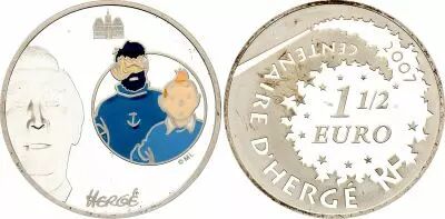 France 1,50 Euros - Herg� - Tintin - Capitaine Haddock - Silver - Proof BE - without boxe and with certificate