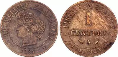 France 1 Centime Ceres - 1887 A Paris - Beam