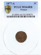 France 1 Centime Cérès - Third Républic - 1877 A - PCGS MS 64