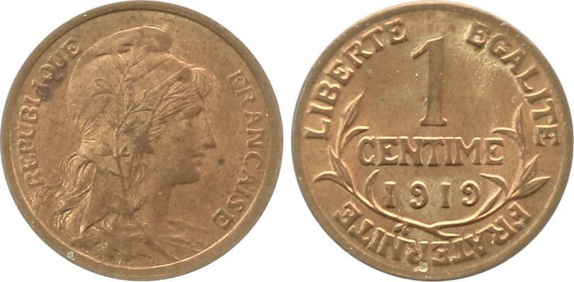 Coin France 1 Centime Liberty head - SUP - 1919