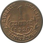France 1 Centime Liberty head - 1920