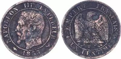 France 1 Centime Napoleon III -  1855 W Lille - Dog