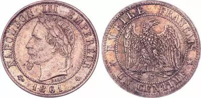 France 1 Centime Napoleon III - 1861 BB Strasbourg