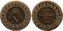 France 1 Decime Napoleon I - Strasbourg Blockade - 1814 BB point after 1814