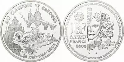 France 1 Euro - 6,55957 Francs - Classical and Baroque Art - 2000 - Silver - with certificat