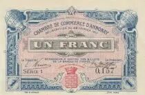 France 1 Franc - Annonay Chamber of Commerce - 22-02-1917 - Serial 1