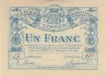 France 1 Franc - Annonay Chamber of Commerce - 31-08-1914 - Serial 27