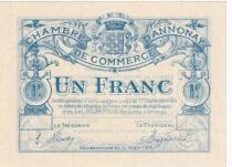 France 1 Franc - Annonay Chamber of Commerce - August 31, 1914 - Unissued