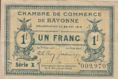 France 1 Franc - Bayonne Chamber of Commerce - 22-05-1916 - Seriel X