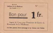 France 1 Franc - Bon de camp pour prisionniers de Guerre - SUP+