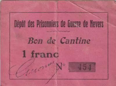 France 1 Franc - Bon de cantine - D�p�t des prisonniers de guerre de Nevers