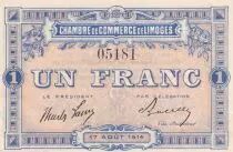 France 1 Franc - Chamber of  Commerce - Limoges  17-08-1914