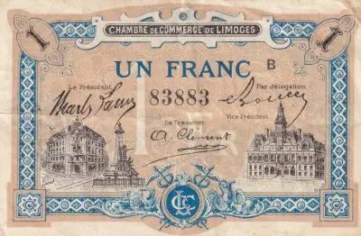 France 1 Franc - Chamber of Commerce -  Limoges - S�rie B