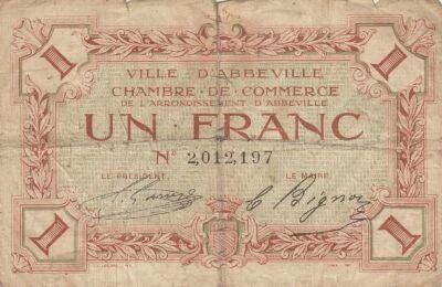 France 1 Franc - Chamber of Commerce - Abbeville - ND (1914-1925)