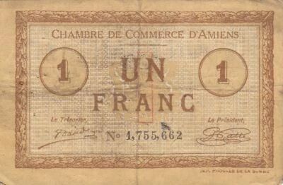 France 1 Franc - Chamber of Commerce - Amiens - 1915