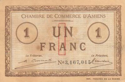 France 1 Franc - Chamber of Commerce - Amiens - 1920