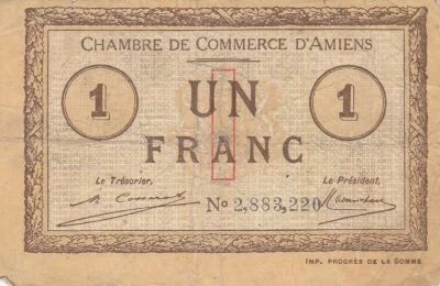 France 1 Franc - Chamber of Commerce - Amiens - 1920