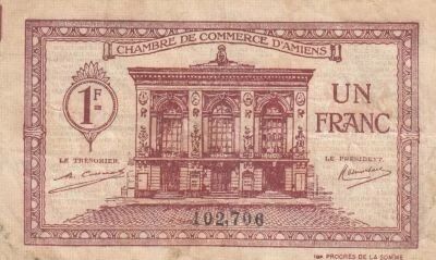 France 1 Franc - Chamber of Commerce - Amiens - 1922