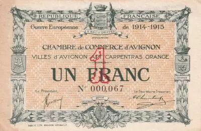 France 1 Franc - Chamber of Commerce - Avignon - 1914 - 1915